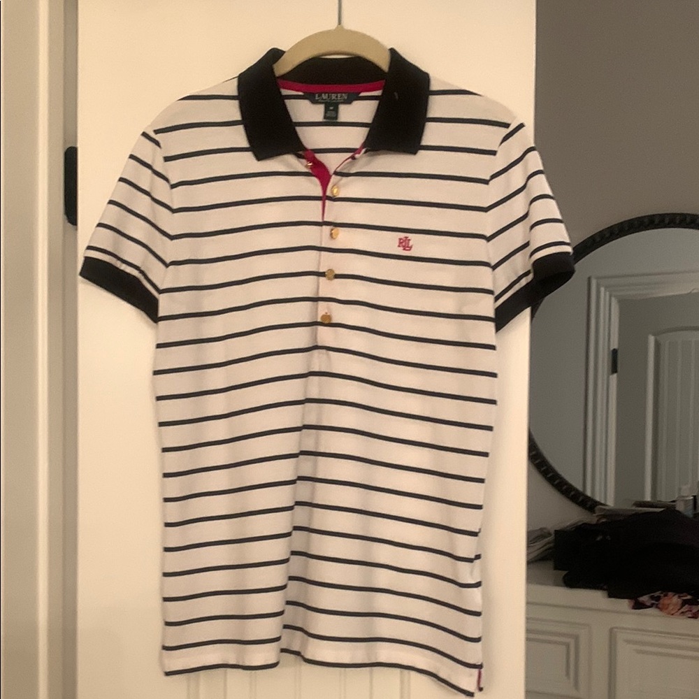 Lauren Ralph Lauren Pink and Black Polo Shirt Classic Design